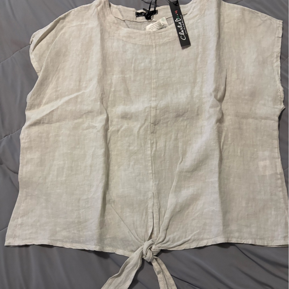 Light Beige Linen sleeveless Top
